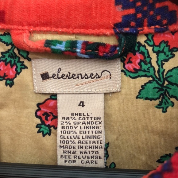 Elevenses Anthropologie Coming Up Roses Corduroy Floral Jacket Coat - Picture 2 of 9